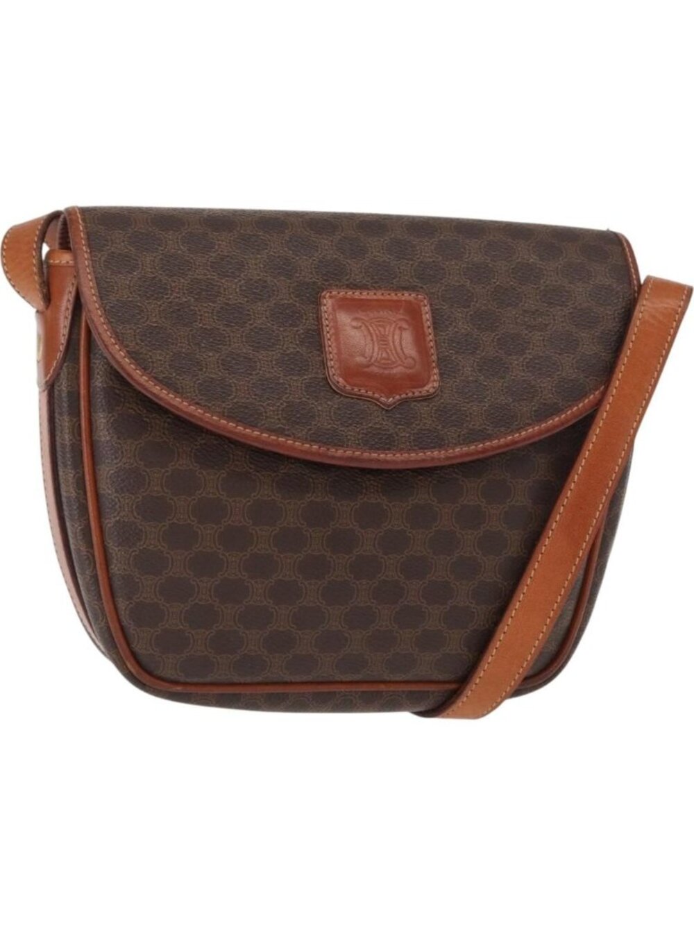 CELINE Macadam Canvas Shoulder Bag PVC Leather Brown Gold